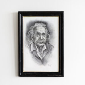 Einstein's Portrait graphite drawing by Elena Movileanu | Surreal Verve Saskatoon