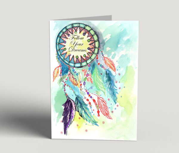 Follow your dreams is a dreamcatcher greeting card, original artwork by E. Movileanu. This makes a great birthday card or even a friendship card.