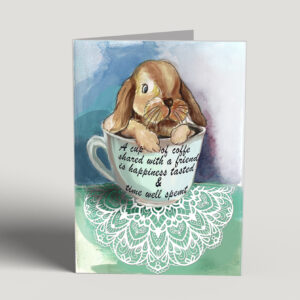 Bunny in a cup friendship greeting card by Elena Movileanu