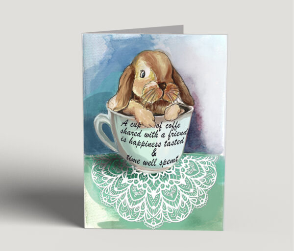 Bunny in a cup friendship greeting card by Elena Movileanu