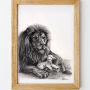 Lion and the Lamb Original Artwork by Elena Movileanu. Jesus is the Lion of Judah and the Lamb Savior.