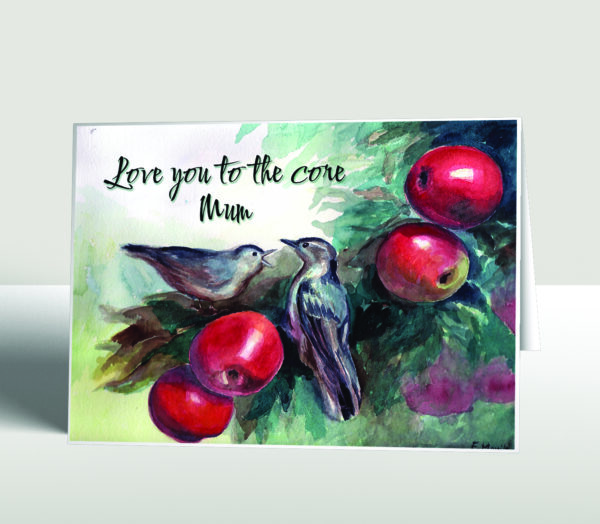 Love you to the core MUM is a beautiful watercolor hand painted Greeting card perfect to present your mother with a beautiful unique mother's day gift.