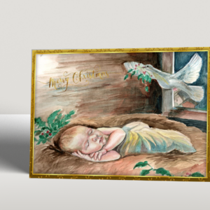 Nativity Card for Sale, Handmade watercolor Christmas greeting card featuring Baby Jesus by E. Movileanu